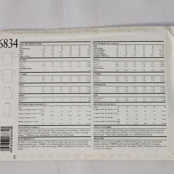 Vintage 80s Simplicity New Look Pattern 6834 Jacket Top Skirt Sz 8-18 Uncut - Picture 2 of 2